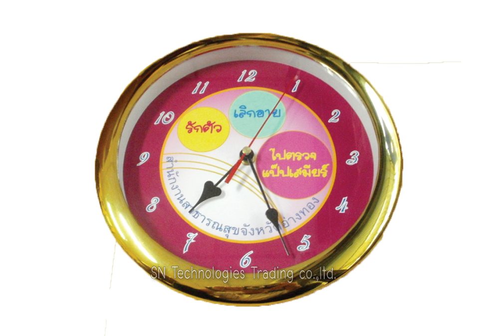 นาฬิกาแขวน 10 นิ้ว ทรงกลม ขอบเคลือบ สีทองเงา (23)